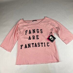 NWT Wildfox Sweatshirt Women's Size Medium  "Fangs Are Fantastic" Pink